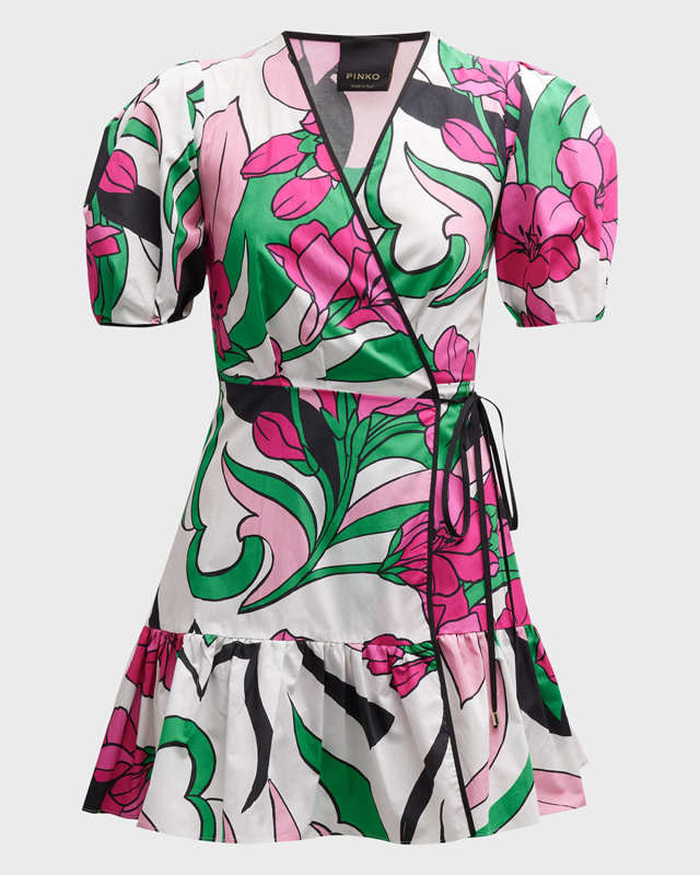 Astemio Floral Poplin Mini Wrap Dress